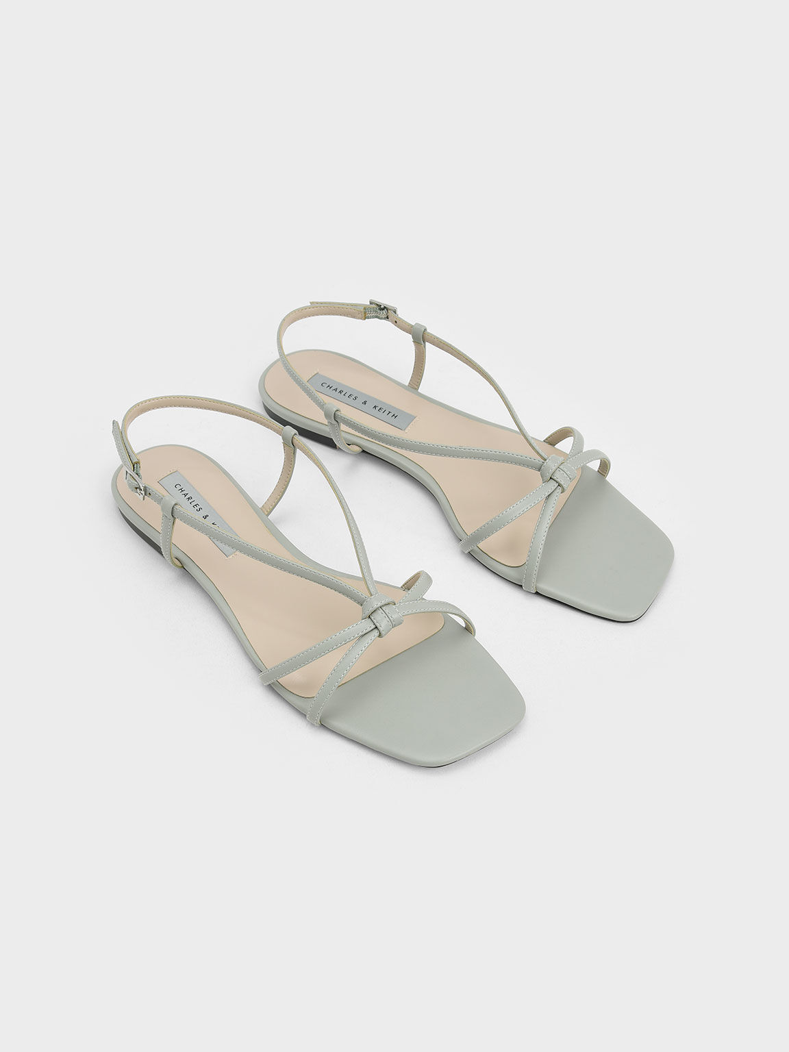 Strappy Knotted Slingback Flat Sandals, Mint Green, hi-res