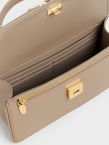 Tas Top Handle Belted Arlet, Taupe, hi-res