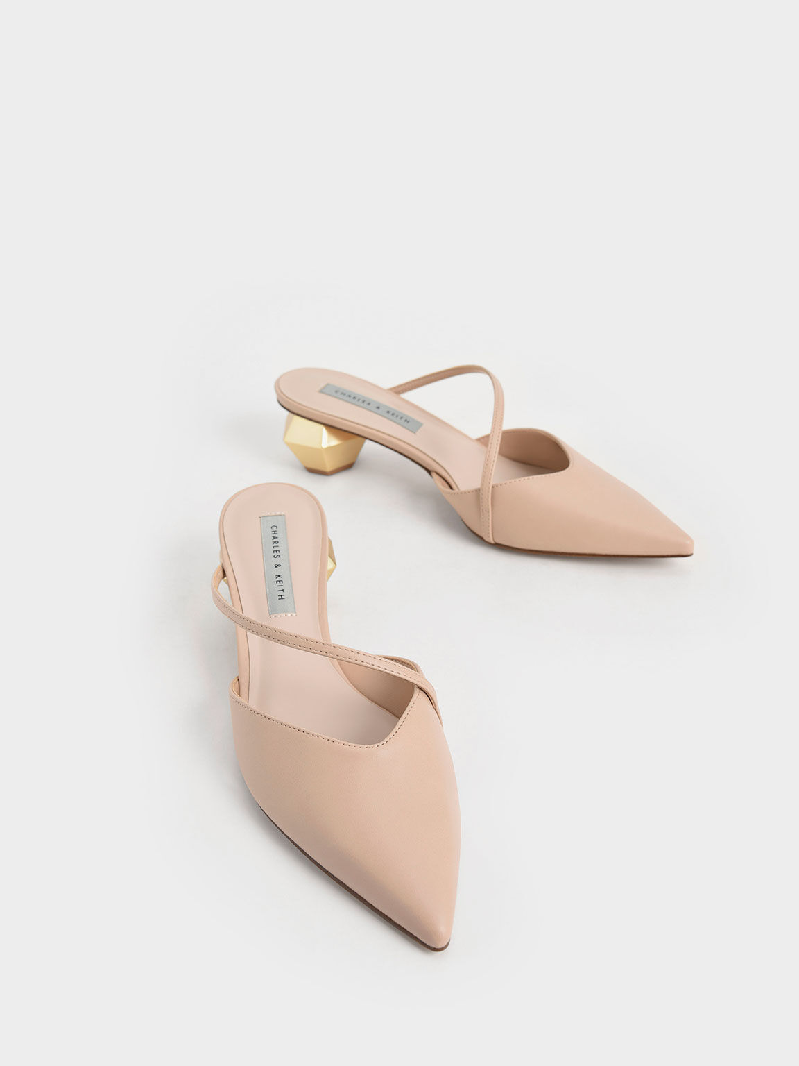 Sepatu Mules Asymmetric Strap Chrome Heel, Light Pink, hi-res