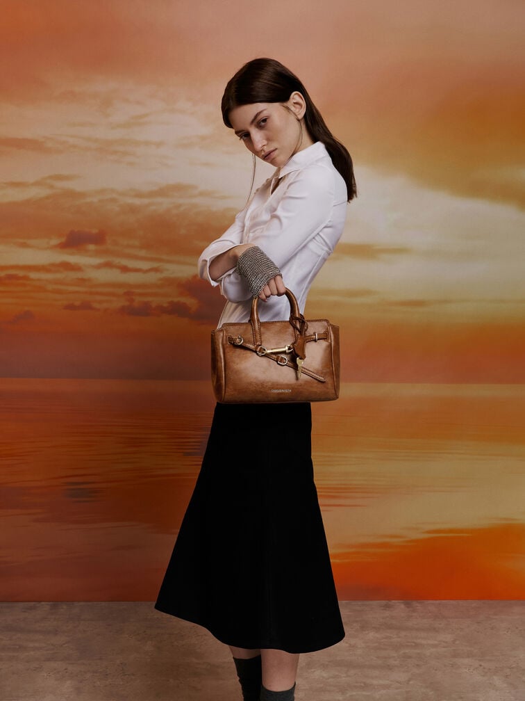 Tas Tote Belted Delfina Mini, Distressed Tan, hi-res