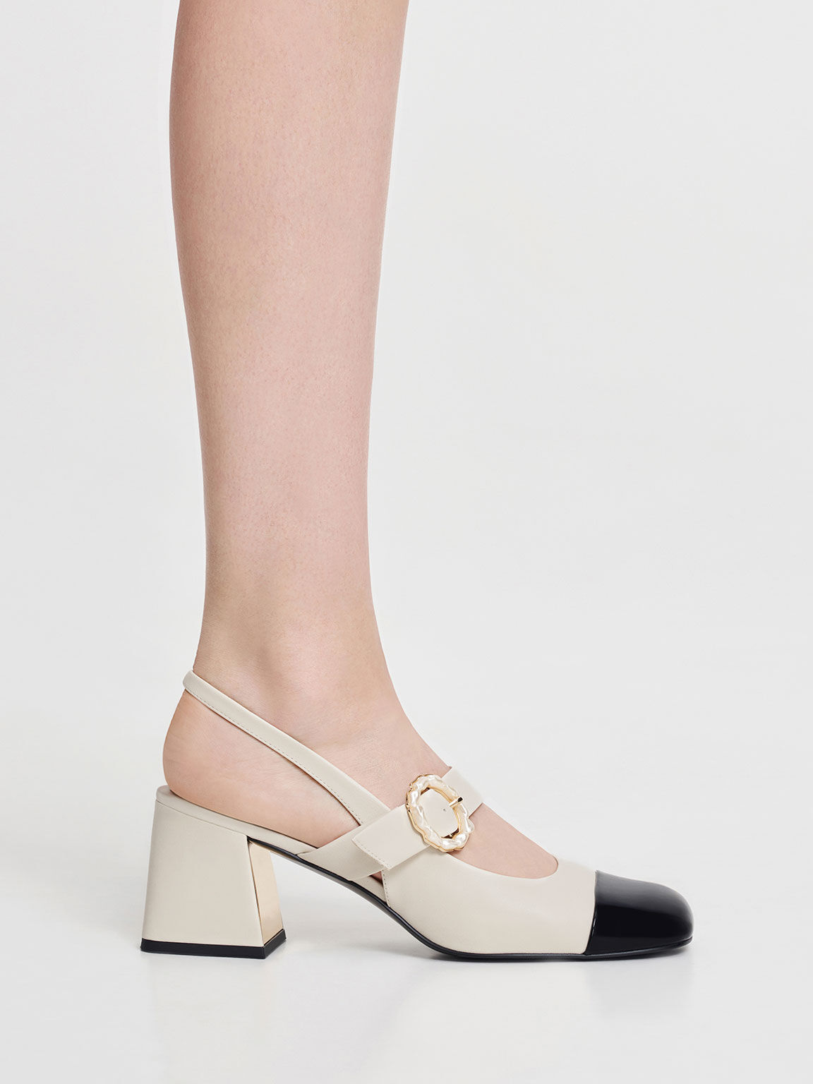Two tone block heel store slingback