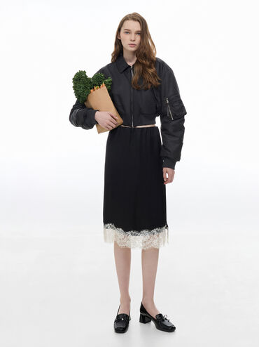 Circle-Charm Bow Loafer Pumps, Black Box, hi-res