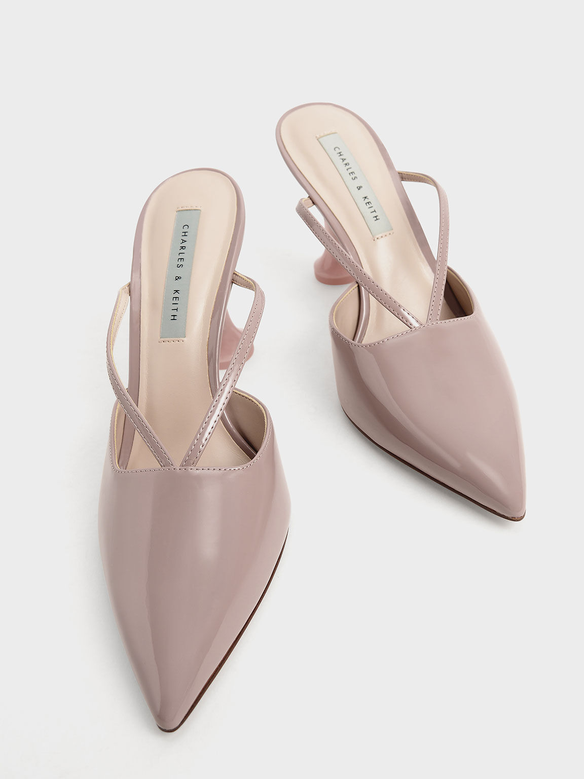 Patent Strappy Sculptural Heel Mules, Taupe, hi-res