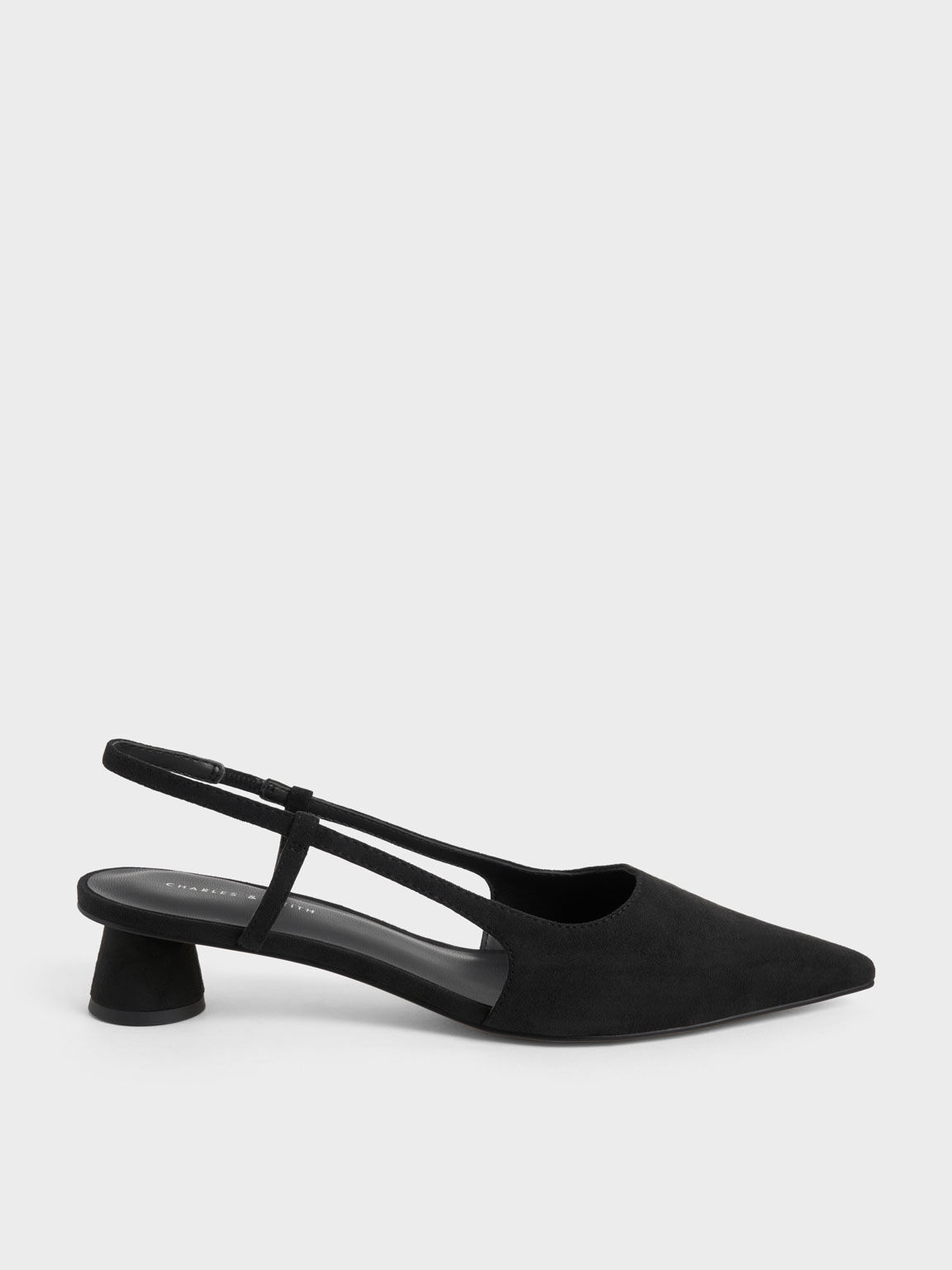 Sepatu Pumps Slingback Textured Cylindrical Heel, Black Textured, hi-res