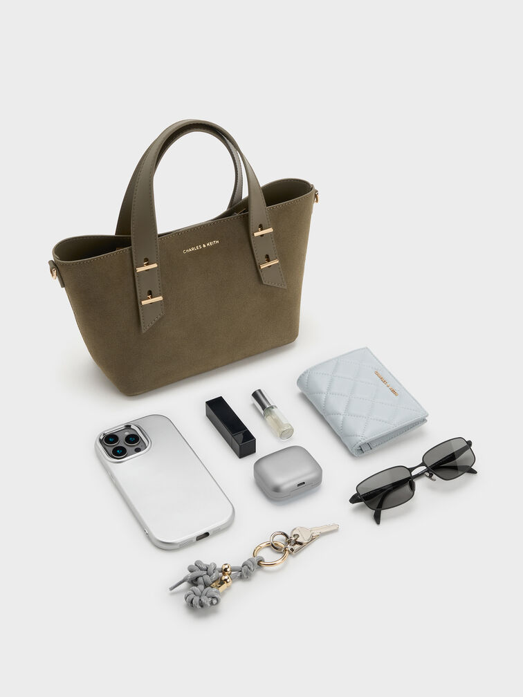 Mini Shania Recycled Suede Double-Handle Tote Bag, Deep Olive, hi-res