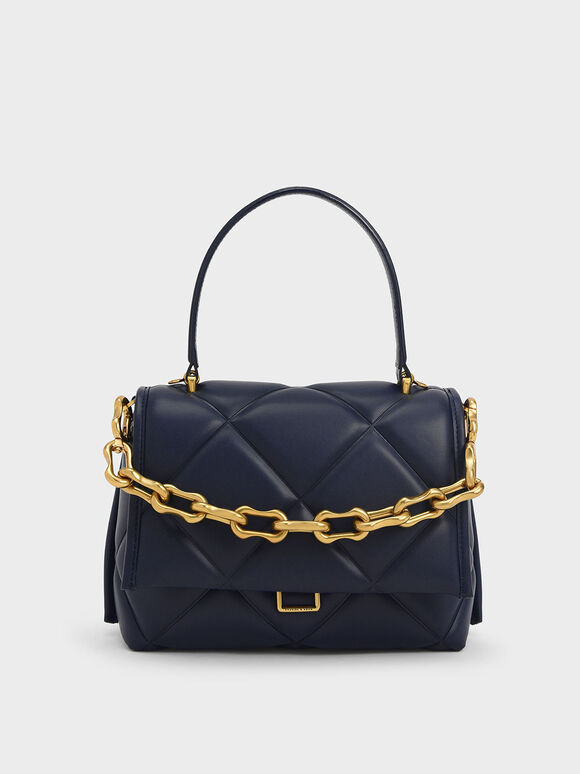 Tas Quilted Gemma Chunky Chain Link, Navy, hi-res