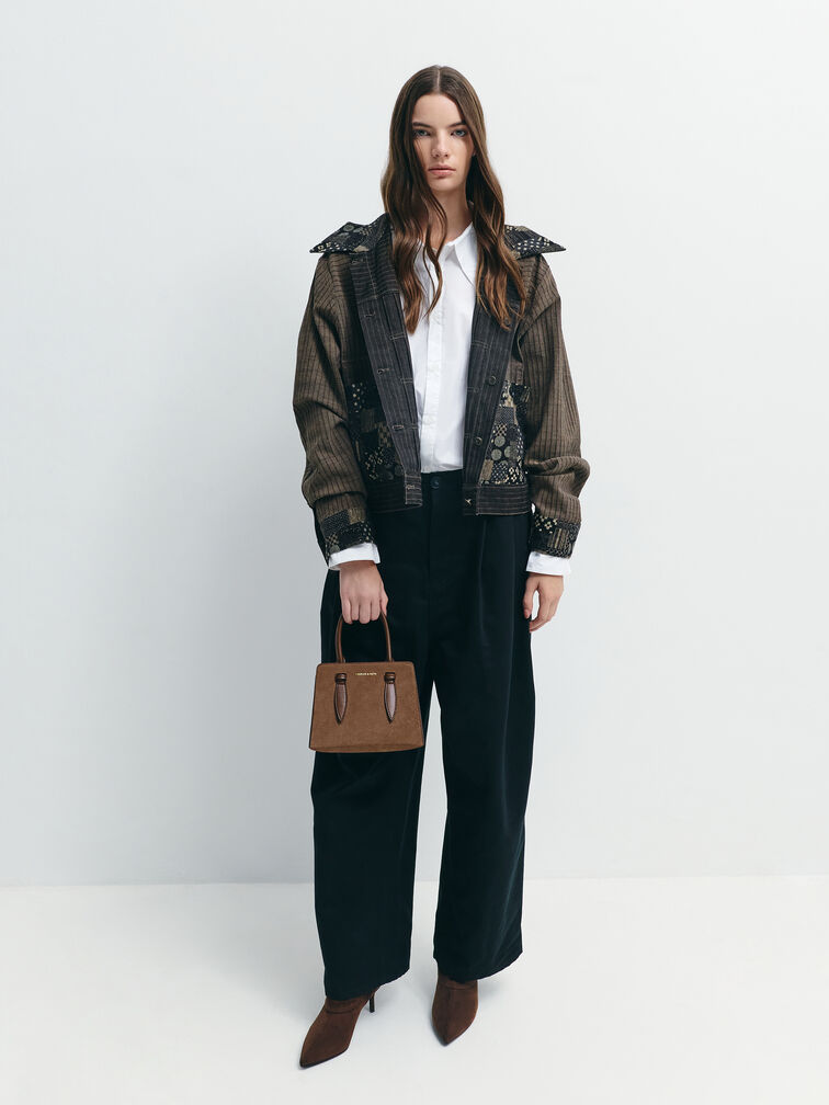 Tas Tote Trapeze Structured Allyn Recycled Suede, Mocha Brown, hi-res