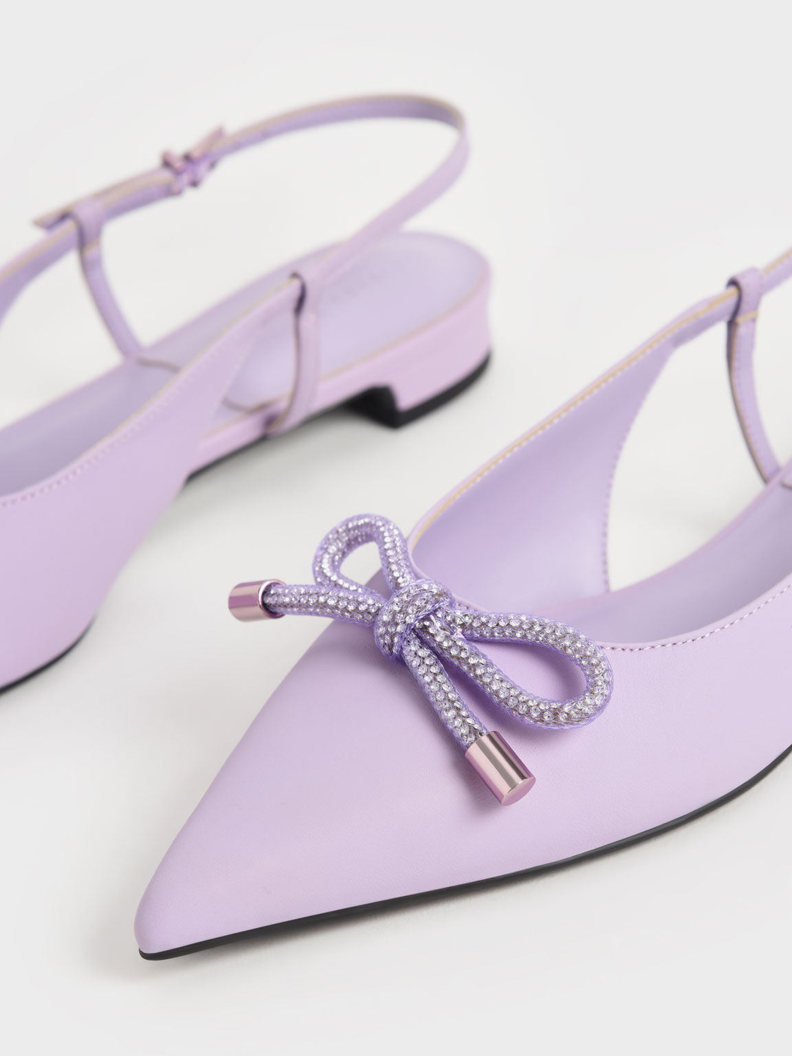 Sepatu Flats Gem-Embellished Bow-Tie Slingback, Lilac, hi-res