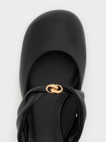 Sepatu Mules Heeled Twisted-Strap Metallic-Accent, Black, hi-res