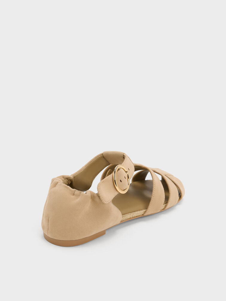 Sepatu Flat Espadrilles Caged Faux Suede, Sand, hi-res