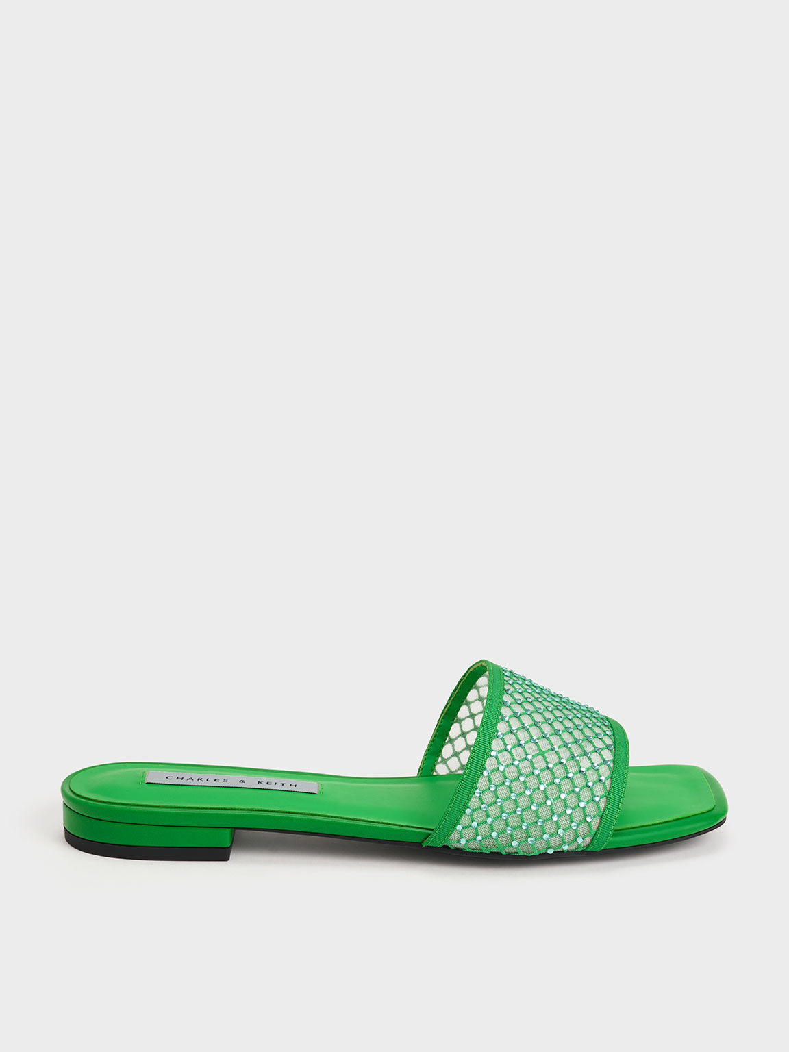 Sandal Slide Mesh Gem-Encrusted, Green, hi-res