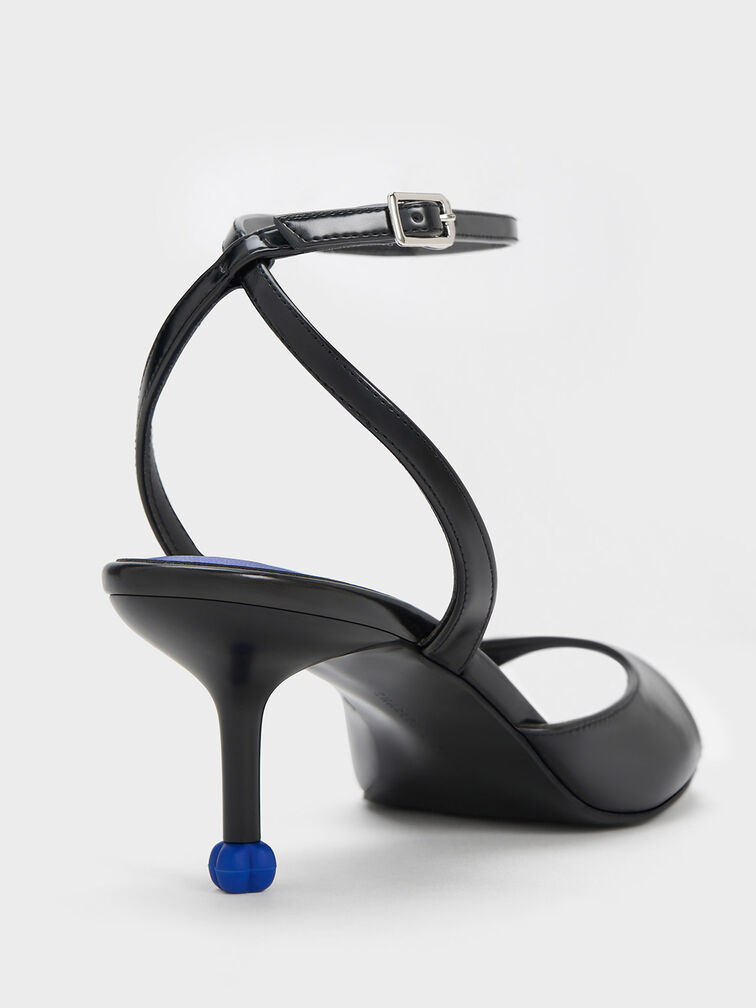 Sepatu Pumps Sculptural Heel Ankle-Strap, Black, hi-res