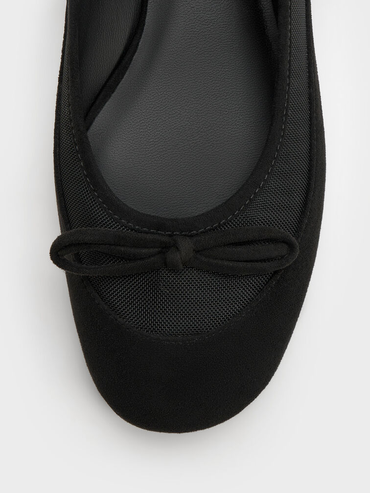 Sepatu Mary Janes Mulligan Faux Suede & Mesh, Black Textured, hi-res