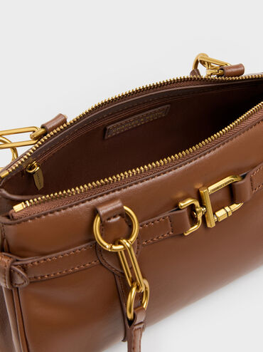 Tas Bahu Elongated Metallic-Accent Gwynne, Chocolate, hi-res