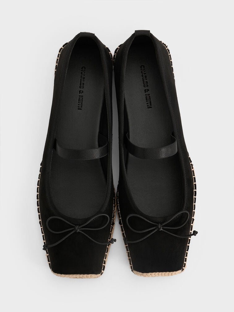 Sepatu Flats Espadrille Tie-Around Faux Suede Bernadine, Black Textured, hi-res
