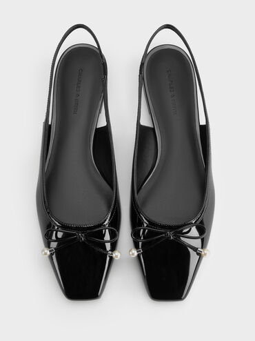 Sepatu Slingback Pearl-Embellished Barbara Patent, Black Patent, hi-res