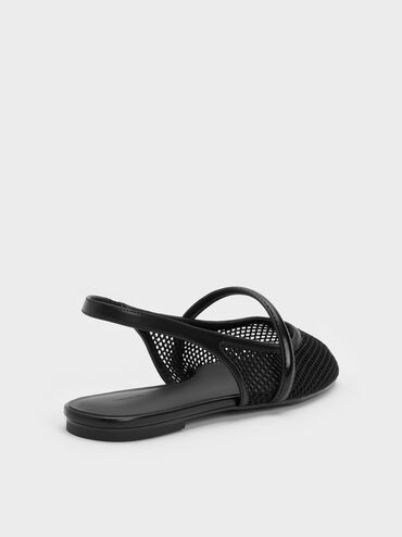 Sepatu Flats Mary Jane Slingback Mesh Ellory, Black Textured, hi-res