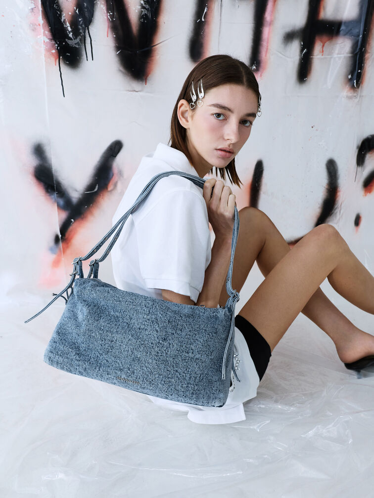 Tas Bahu Slouchy Rey Denim, Denim Blue, hi-res