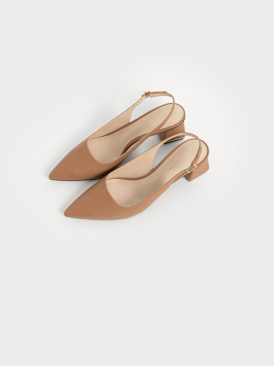 Camel Pointed Toe Slingback Pumps 