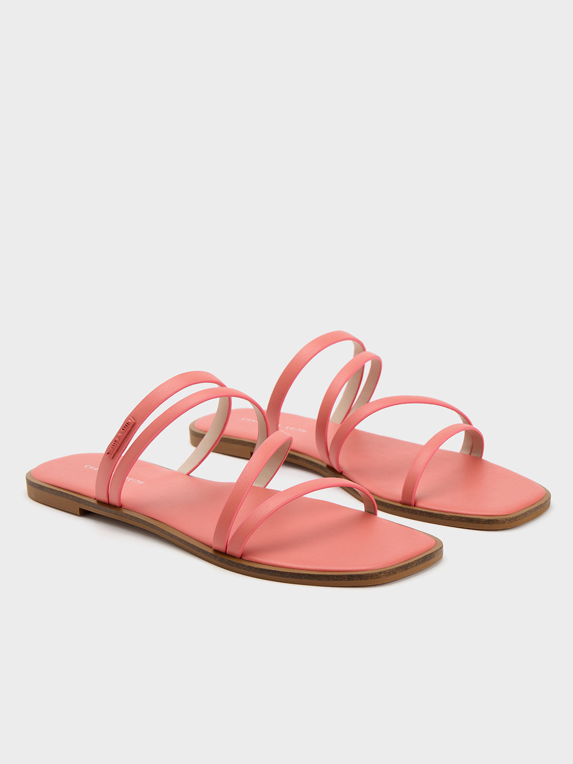 Strappy Slide Sandals, Coral Pink, hi-res