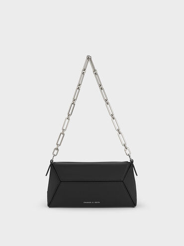 Nasrin Geometric Chain-Handle Shoulder Bag, Noir, hi-res