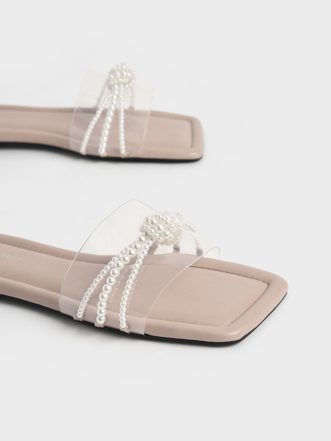 Bead Embellished Slide Sandals, Beige, hi-res