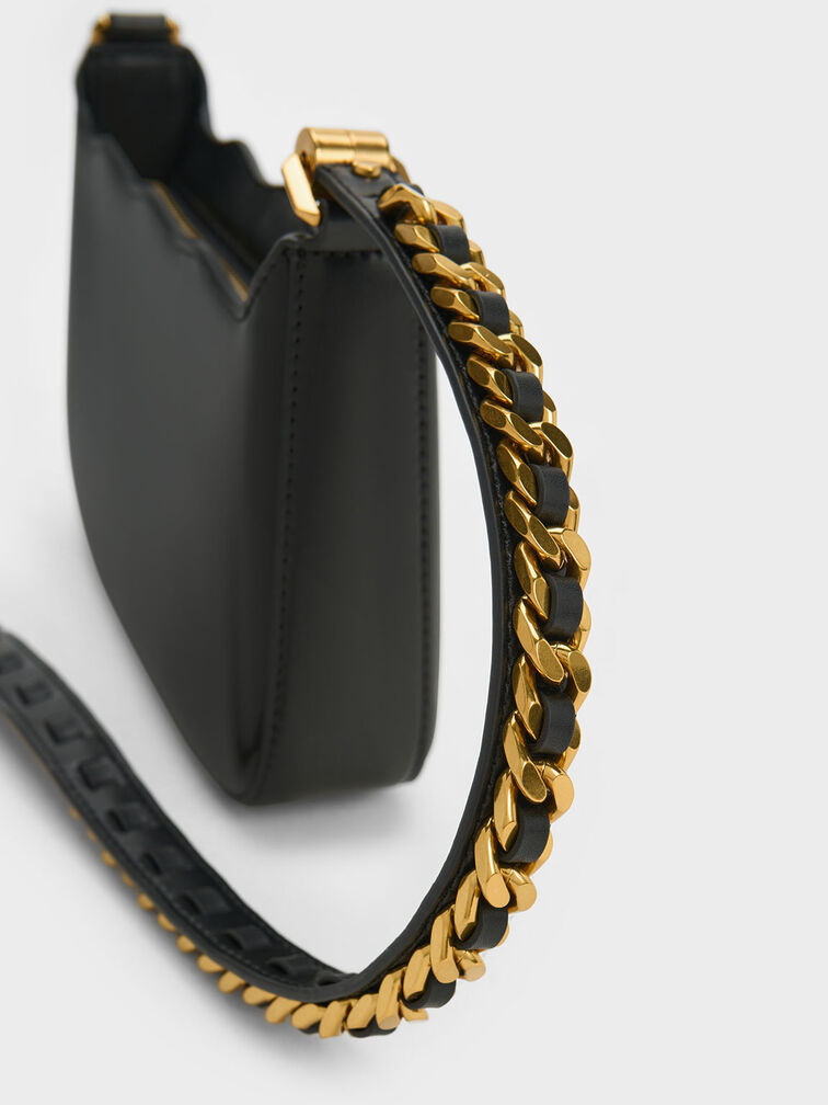 Braided Chain-Link Wavy Bag, Black, hi-res