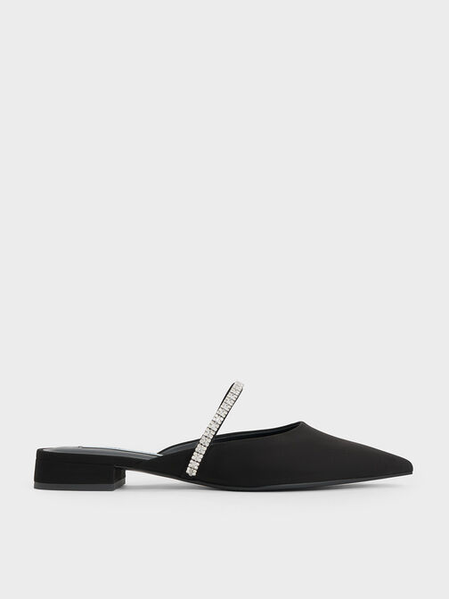 Sepatu Mules Textured Gem-Embellished Ambrosia, Black Textured, hi-res