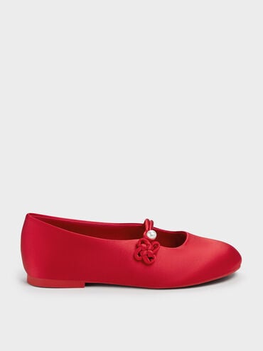 Sepatu Flats Mary Jane Knot-Pearl Orinda Girls, Red, hi-res