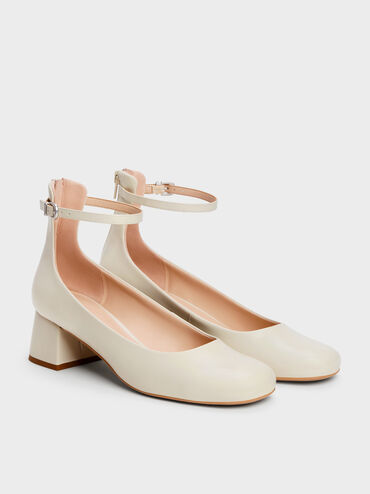 Sepatu Pumps Ankle-Strap Block-Heel, Chalk, hi-res