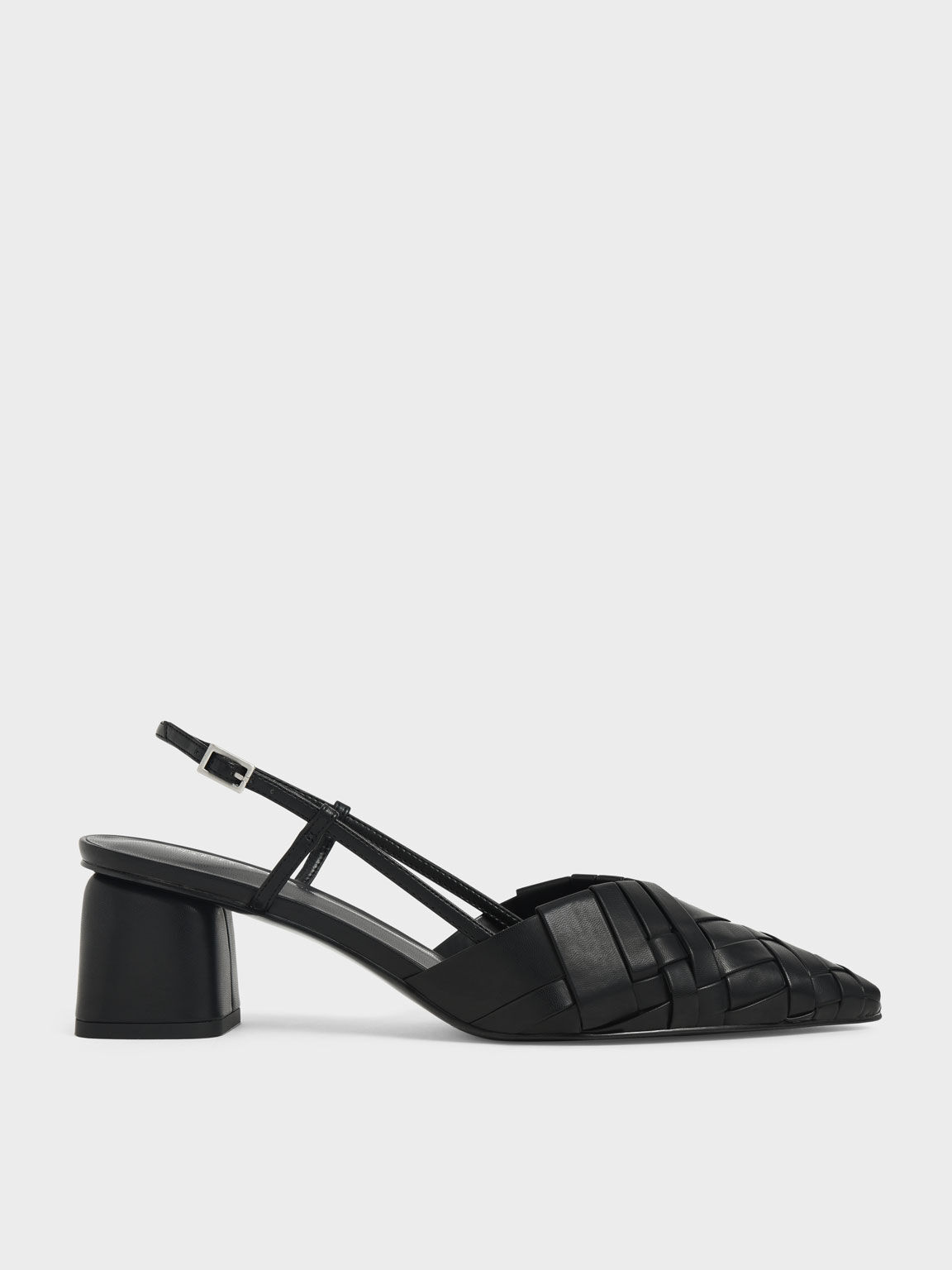 Black Woven Slingback Pumps - CHARLES 