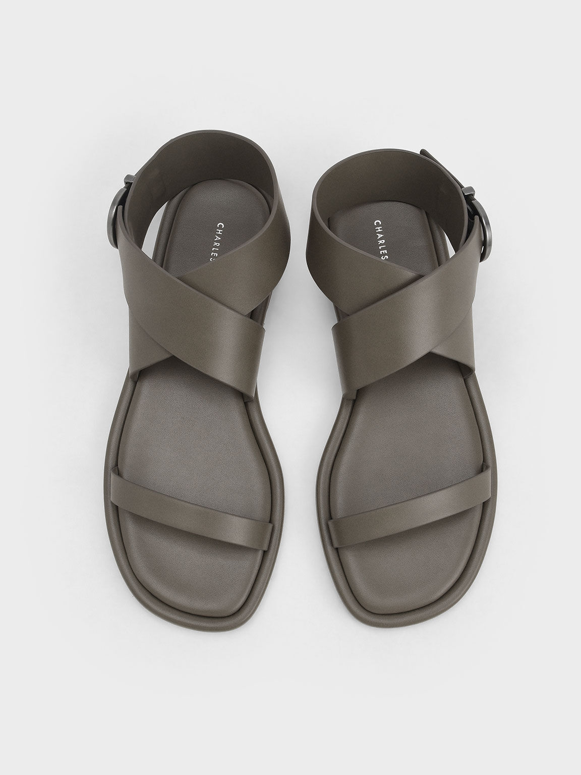 Olive Sandal Flat Thick Ankle Strap 