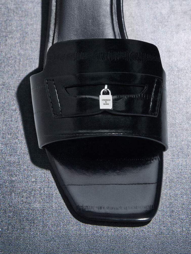 Sandal Slide Eel-Effect Griselda, Animal Print Black, hi-res