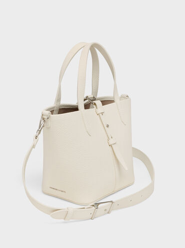 Tas Bucket Belted Double-Handle Recycled Leather Beryl, Cream, hi-res