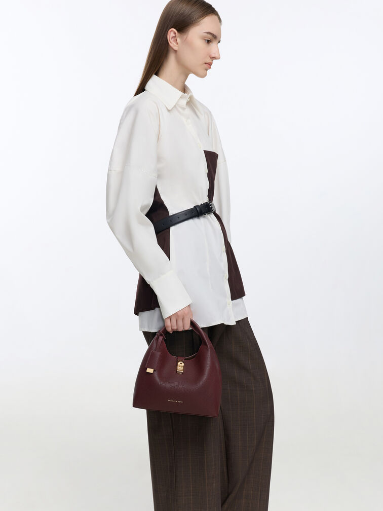 Chance Turn-Lock Bucket Bag, Wineberry Red, hi-res