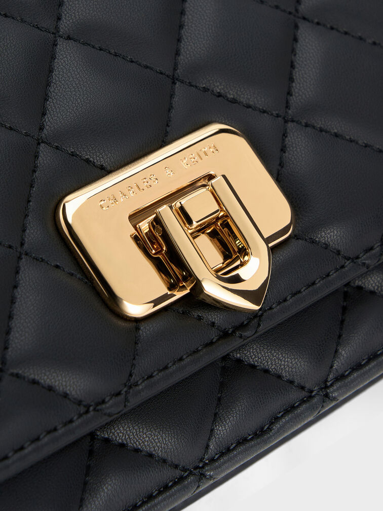 Clucth Push-Lock Cressida Quilted, Black, hi-res