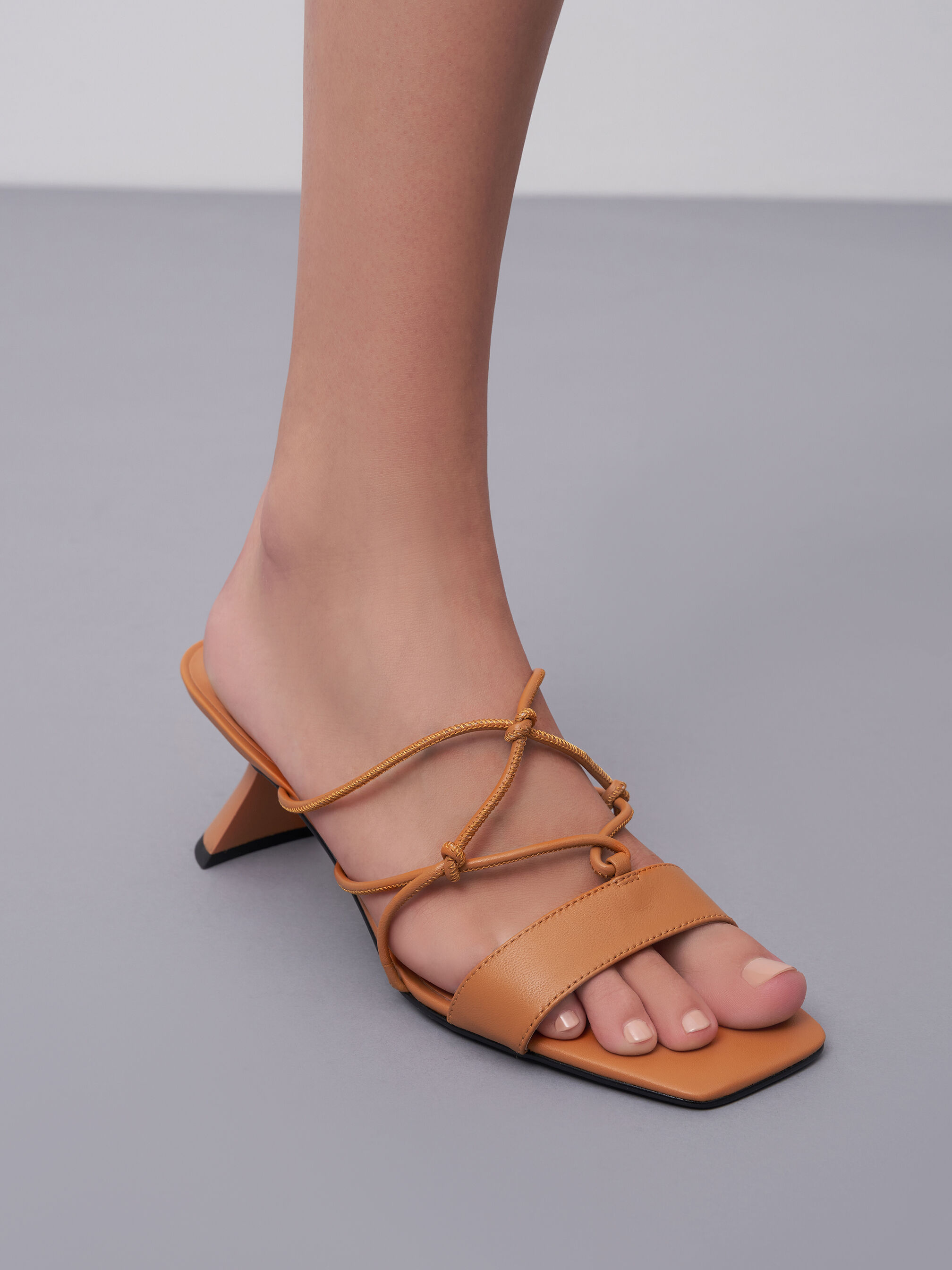 Orange Sandal Sculptural Heel Strappy 