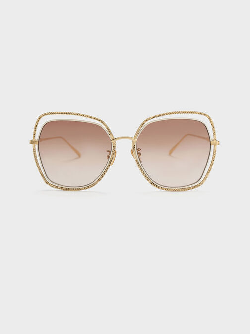 Cut-Out Double-Frame Butterfly Sunglasses, Cream, hi-res