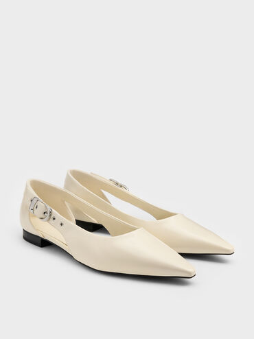 Buckled Cut-Out Ballet Flats, Chalk, hi-res