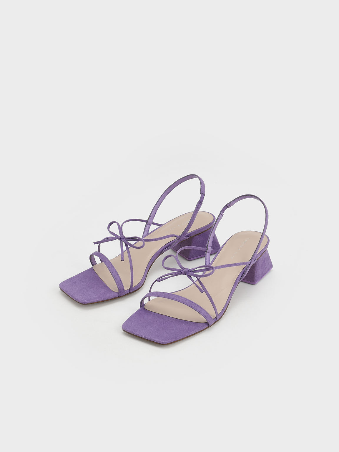 Strappy Bow Textured Slingback Sandals, Purple, hi-res