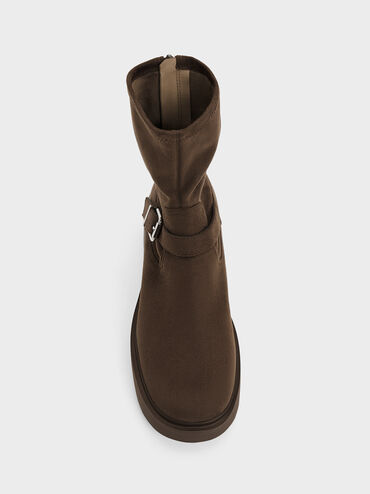 Sepatu Boots Ankle Platform Evan Faux Suede, Dark Brown Textured, hi-res