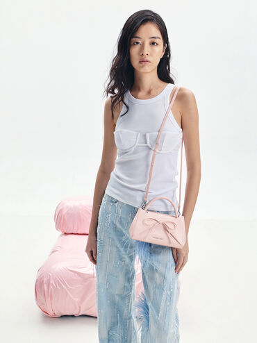 Tas Top Handle Panelled Bow Hazel, Soft Pink, hi-res