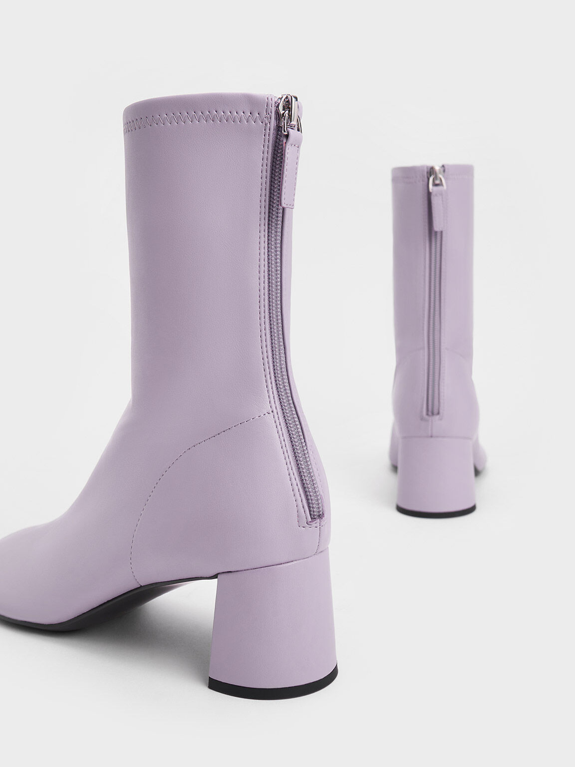 Round-Toe Zip-Up Ankle Boots, Lilac Grey, hi-res