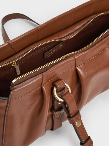 Britton Ruched Elongated Shoulder Bag, Chocolate, hi-res