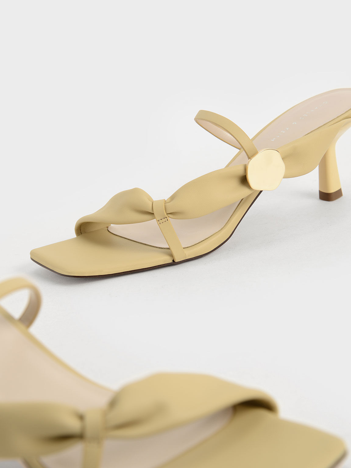 Sandal Mules Embellished Puffy Strap, Yellow, hi-res