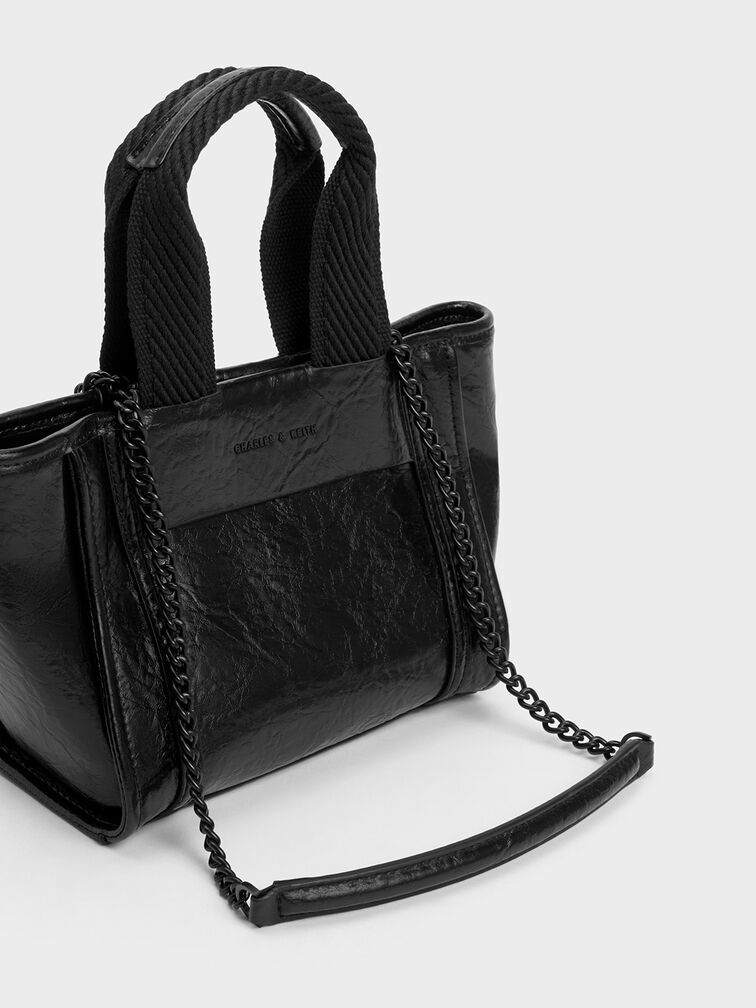 Tas Tote Bag Shalia Crinkle-Effect Chain-Handle, Jet Black, hi-res