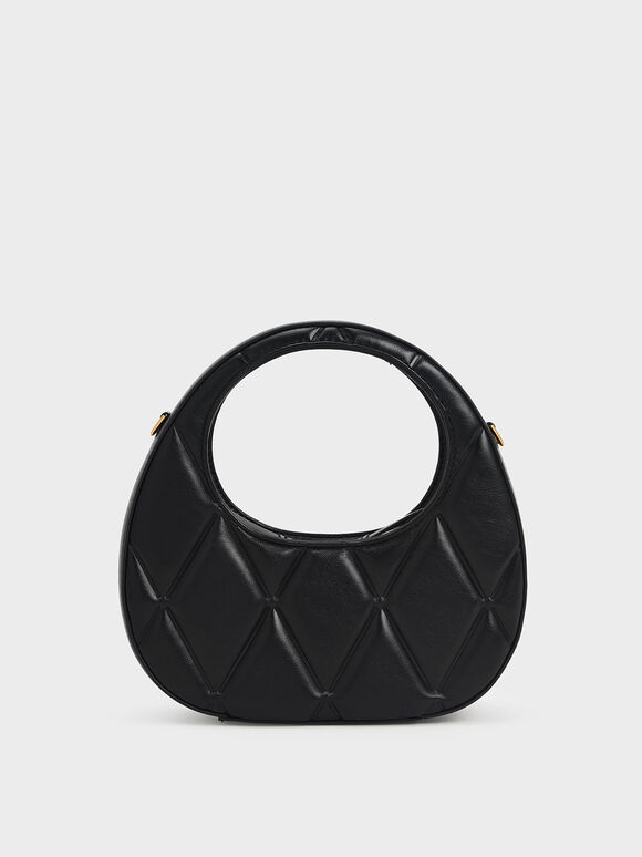 Candy Quilted Crescent Bag, Black, hi-res