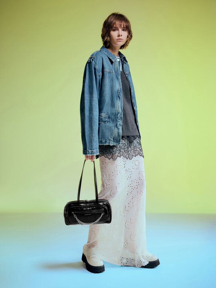 Tas Bahu Elongated Chain Atwood, Noir, hi-res