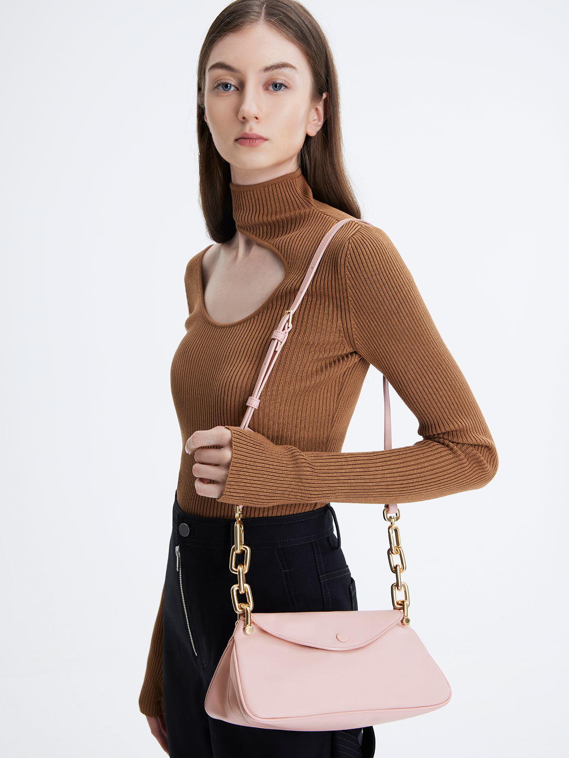 Cleona Braided Handle Hobo Bag, Light Pink, hi-res
