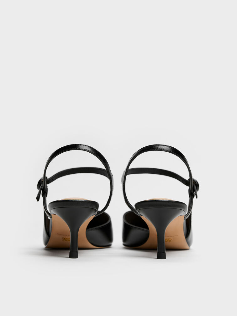 Leather Buckle-Strap Kitten Heels, Black, hi-res
